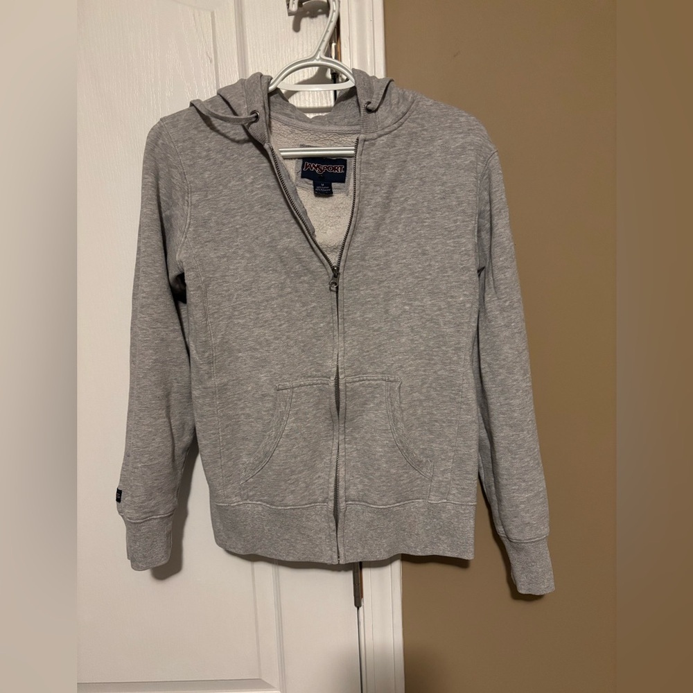 Jansport Light Gray Full-Zip Hoodie Size Medium junior.